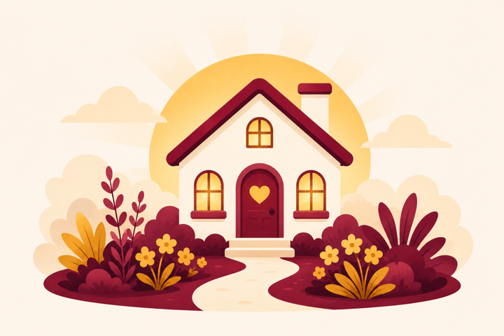 A welcoming home with a heart on the door